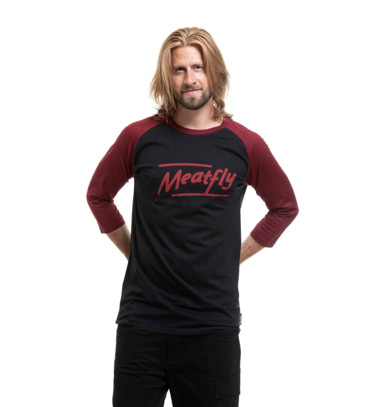 Pánské tričko meatfly kennedy raglan černá/červená s