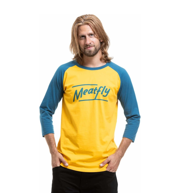 Pánské tričko meatfly kennedy raglan žlutá/tyrkysová m