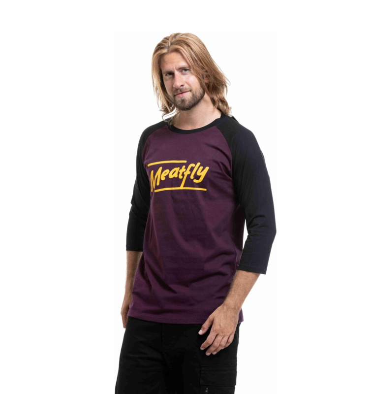 Pánské tričko meatfly kennedy raglan vínová m