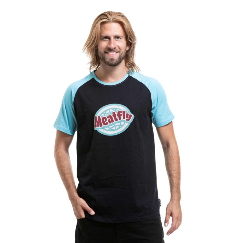 Pánské tričko meatfly ozzy raglan černá/modrá xl