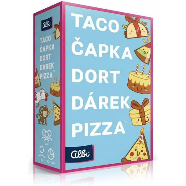 Taco, čapka, dort, dárek, pizza