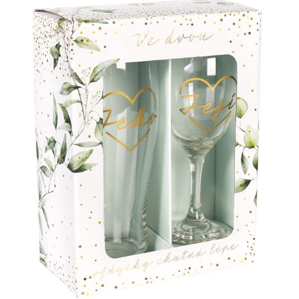 Svatební sada - Vinná sklenice a půllitr Albi
