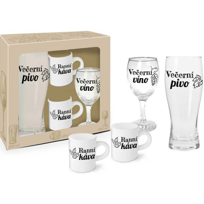 Albi Rodinná sada - sklenice na víno 220 ml + půllitr 500 ml + hrnek 2 x 100 ml, dárková sada