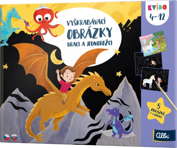 Vyškrabávací obrázky: Draci a jednorožci - Kvído ALBI