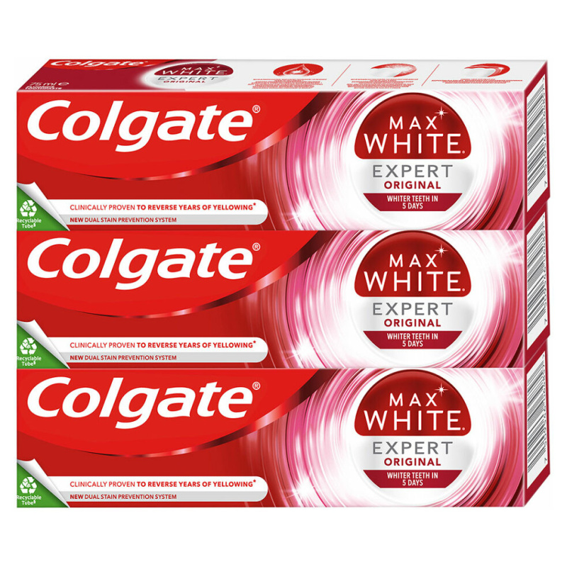 Colgate Max White Expert Original bělicí zubní pasta 3x75 ml