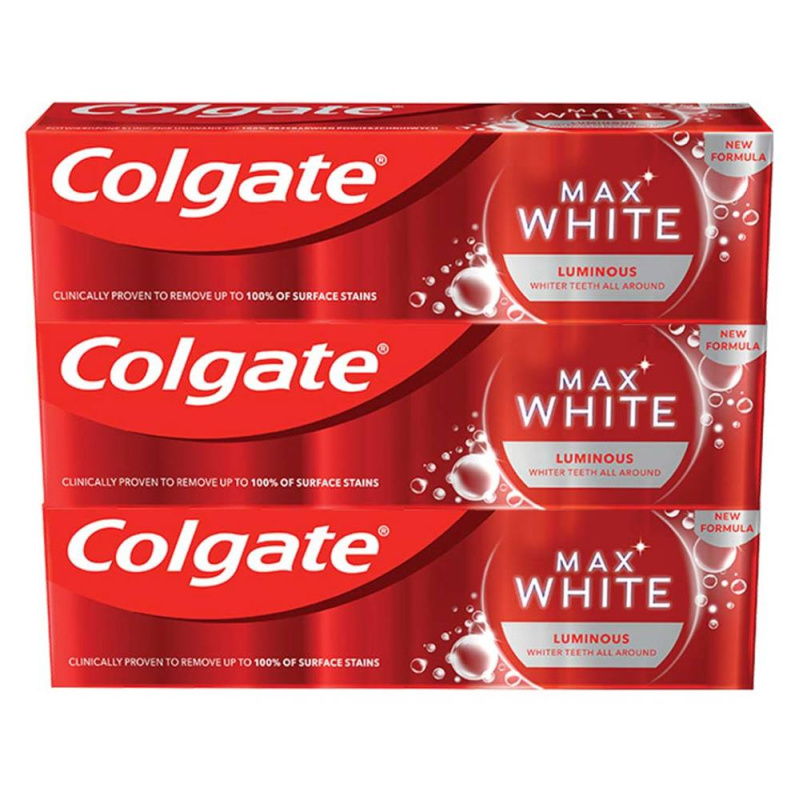 Colgate Max White Luminous zubní pasta pro zářivě bílé zuby 3 x 75 ml