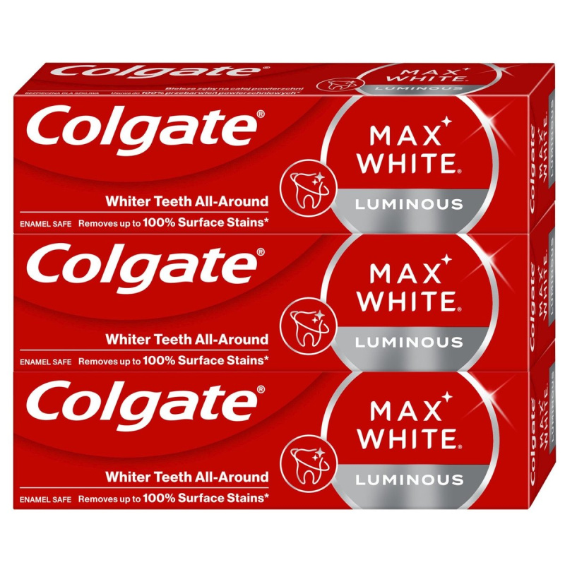 Colgate Max White Luminous zubní pasta pro zářivě bílé zuby 3 x 75 ml