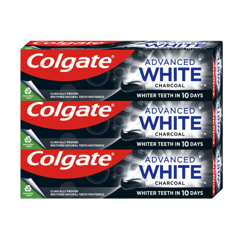 Colgate Advanced White Charcoal bělicí zubní pasta s aktivním uhlím 3x75 ml