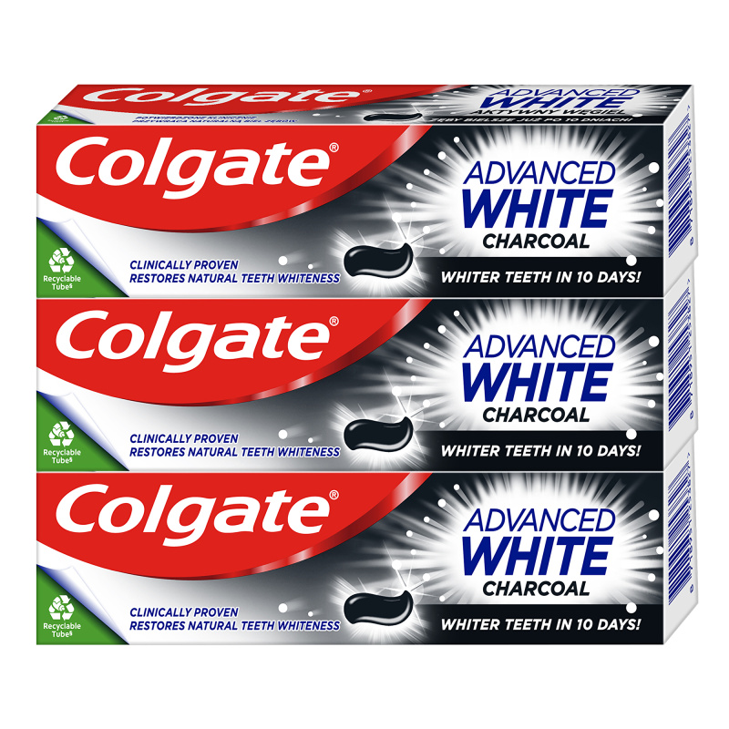 Colgate Advanced White Charcoal bělicí zubní pasta s aktivním uhlím 3x75 ml