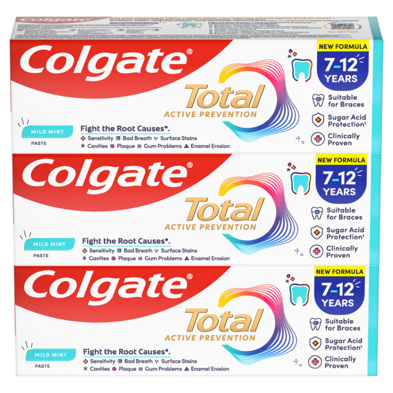 Colgate Total Junior zubní pasta pro důkladné vyčištění zubů a ústní dutiny pro děti 3x50 ml