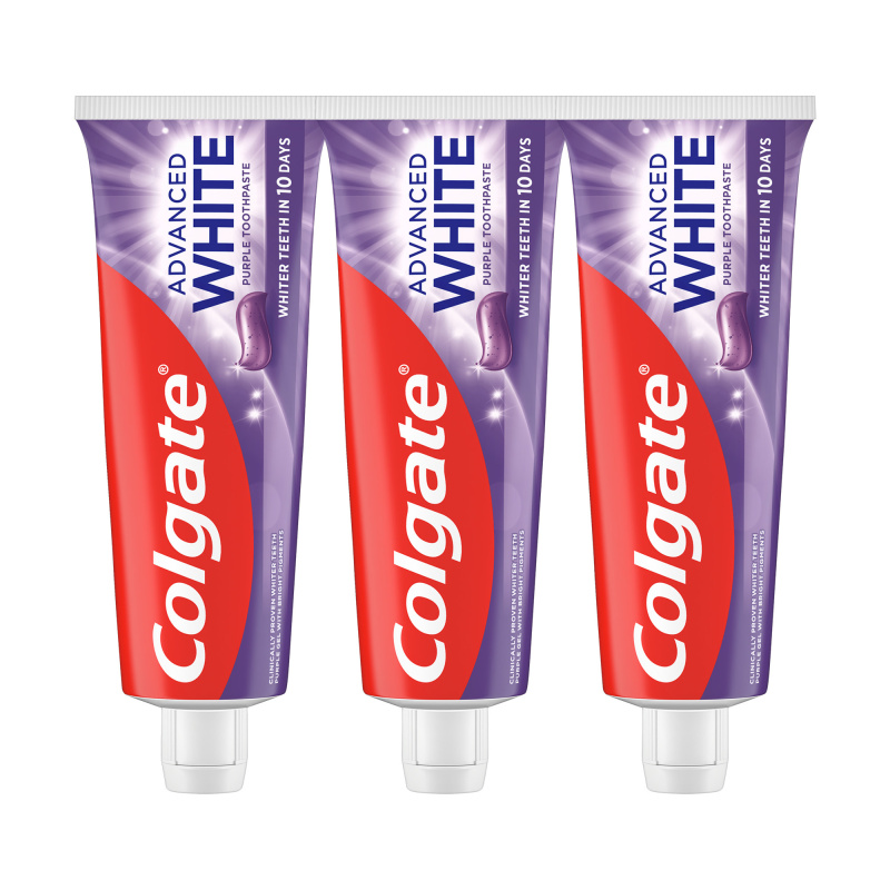 Colgate Advanced White Purple White bělicí zubní pasta 3x75 ks