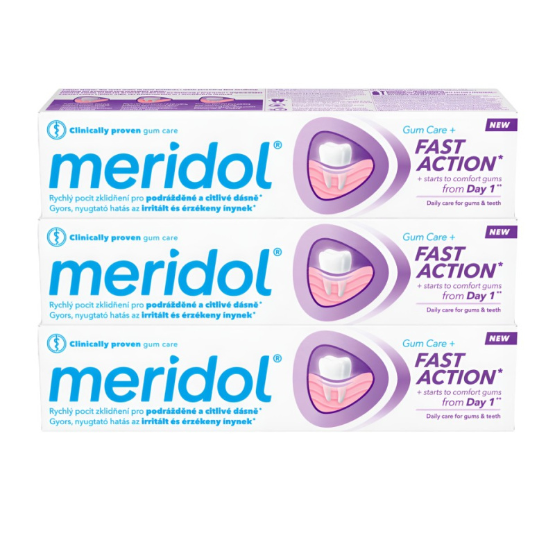 Meridol Fast Action zubní pasta pro ochranu dásní pro citlivé zuby 3x75 ml