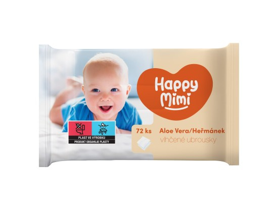 HAPPY MIMI Dětské toaletní vlhčené ubrousky s aloe 72 kusů