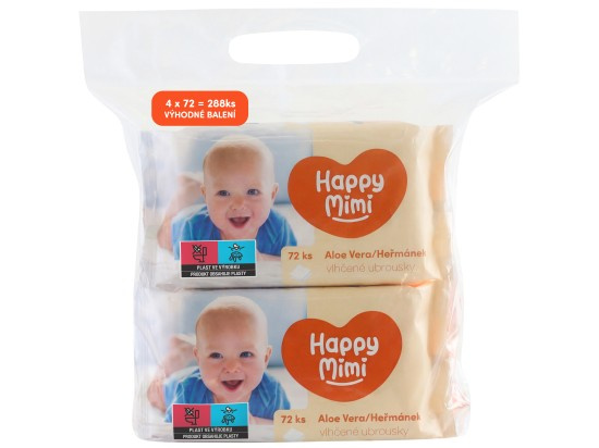 HAPPY MIMI Dětské vlhčené ubrousky 4x72 kusů
