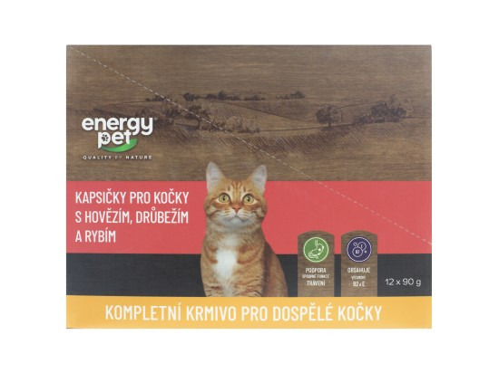 Energy Pet kapsička pro kočky drůbeží, hovězí, ryby 12 x 90 g