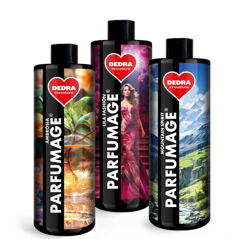Rodinné balení PARFUMAGE | Parfém na praní a úklid | LILA FASHION & MOUNTAIN SPIRIT & AMBROSIA | 500 ml × 3