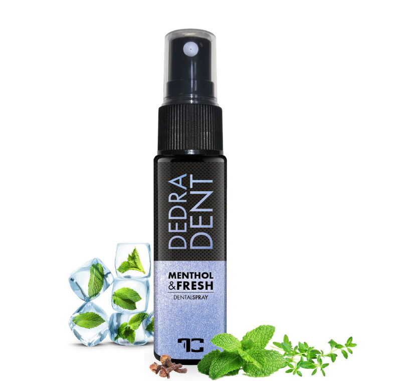 DEDRA DENT | přírodní bylinný ústní sprej MENTHOL & FRESH s mátou, tymiánem & hřebíčkem | svěží dech bez cukru