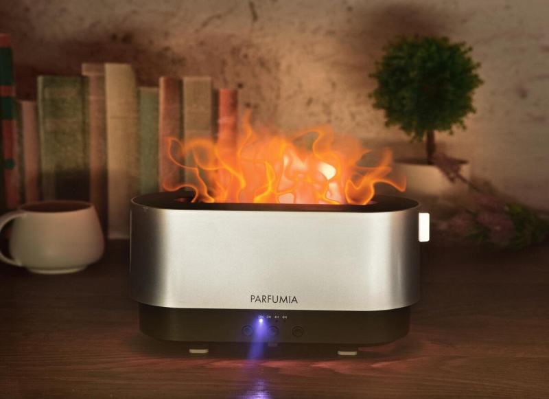 AROMIQA FLAME | sonický aroma difuzér | efekt plamene & měnící LED osvětlení | časovač 2–6 h