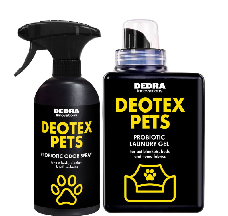 DEOTEX PETS | Praktický set pro domov plný mazlíčků | pohlcovač pachů & speciální tekutý prací prostředek s probiotiky | 500 ml  525 ml