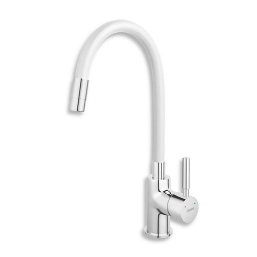 Baterie dřezová stojánková Novaservis Ferro 70710,0B bílá-chrom s elastickým ramenem