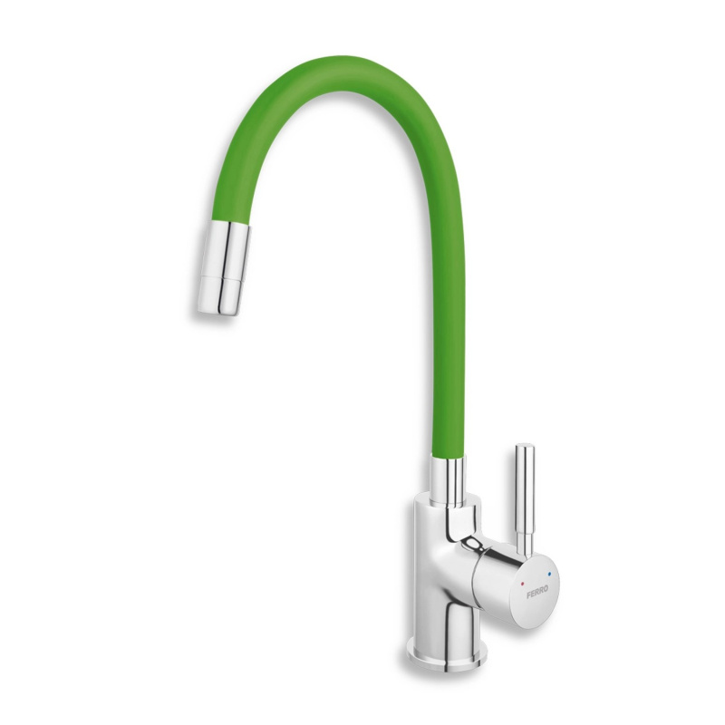 Baterie dřezová stojánková Novaservis Ferro 70710,0Z zelená-chrom s elastickým ramenem