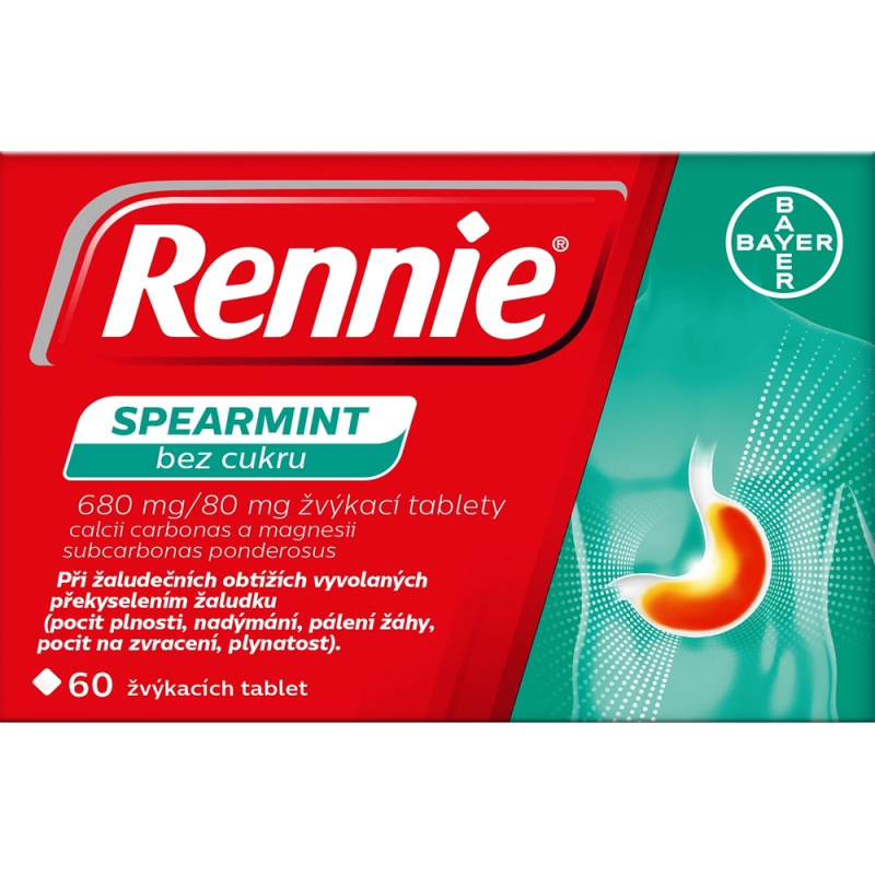 RENNIE SPEARMINT BEZ CUKRU 680MG/80MG žvýkací tableta 60