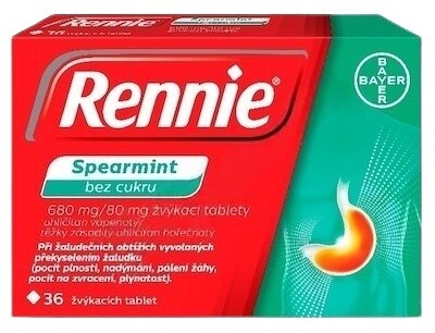 RENNIE Spearmint bez cukru 680 mg/80 mg  36 žvýkacích tablet