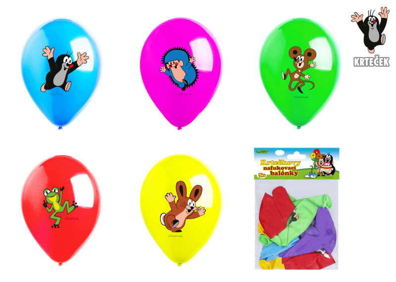 Balónek nafukovací 30cm Krtek + kamarádi - sada 5ks, 5 designu