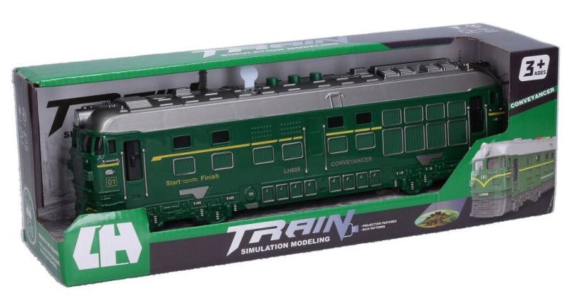 Vlak na setrvačník s efekty a projekcí zelený 33 cm