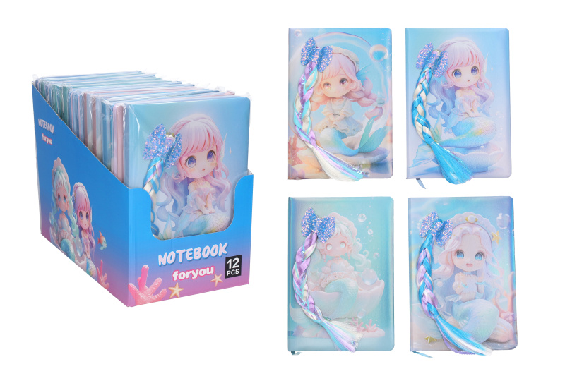 Linkovaný notes 14 × 21 cm – mořská panna s culíkem, 80 stran