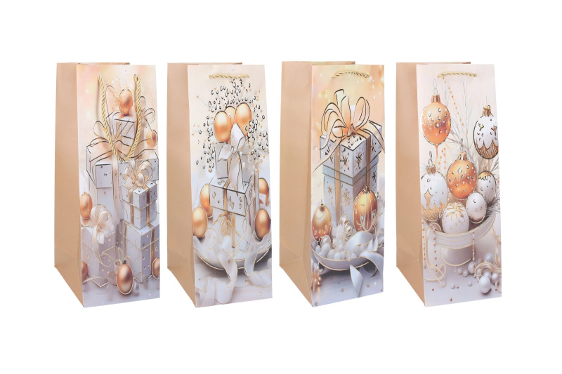 Dárková taška na láhev Vánoce M 12 × 35 × 9 cm