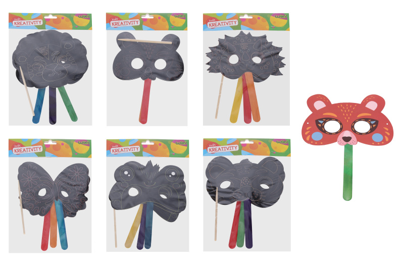 Vyškrabovací masky zvířátek – kreativní set 3 ks