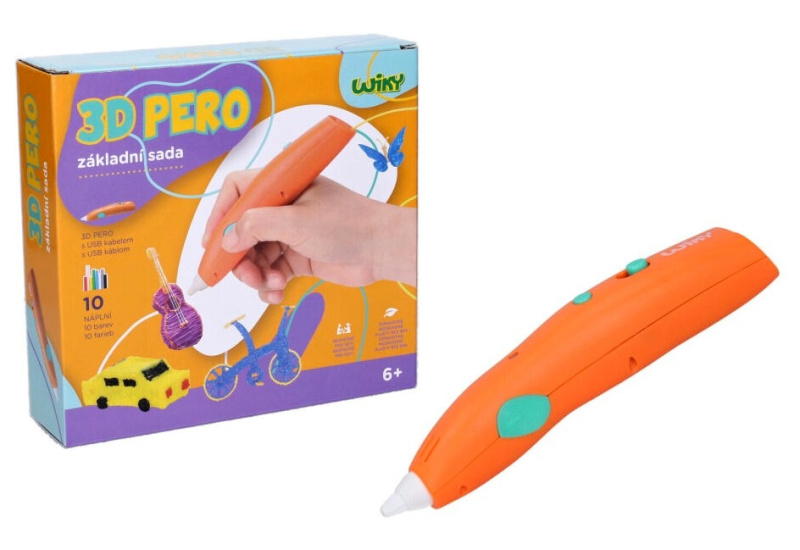 3D pero WIKY oranžové základní sada 10 náplní 10 šablon