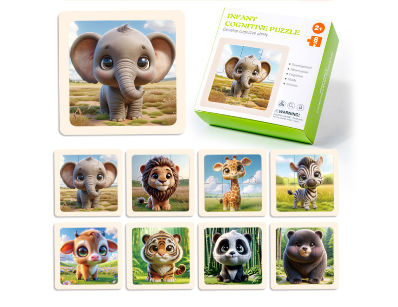 Puzzle dřevěné safari 8 ks set 9,8x9,8 cm - český obal