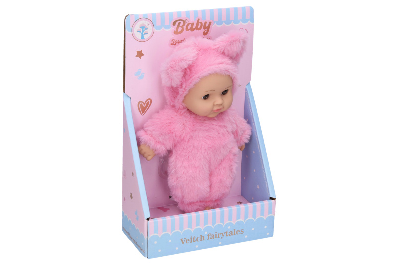 Miminko v kožíšku světle růžová 19cm