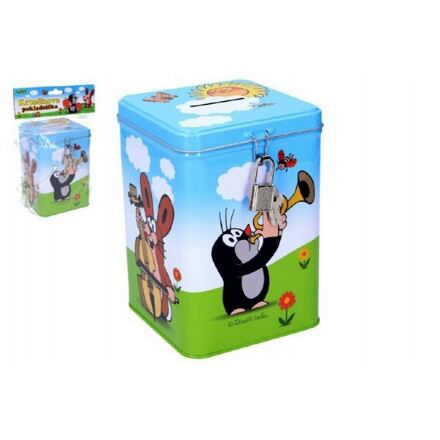 KRTEK Pokladnička Krteček 15cm set kasička se zámkem a klíčky kov
