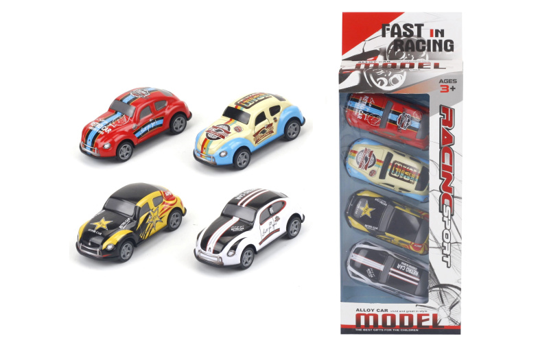 Teddies Auto závodní 4ks kov/plast 8,5cm na zpětné natažení v krabičce 11x28x5cm