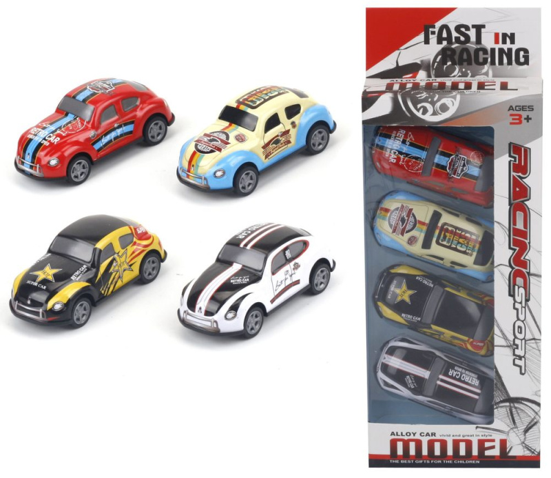 Teddies Auto závodní 4ks kov/plast 8,5cm na zpětné natažení v krabičce 11x28x5cm