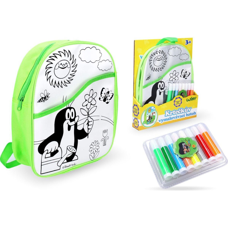 Wiky Batoh Krtek vymalovávací zelený 30 cm + 8 fixů