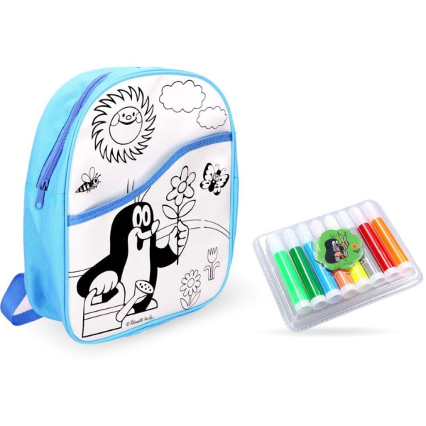 Batoh Krtek vymalovávací modrý 30 cm + 8 fixů