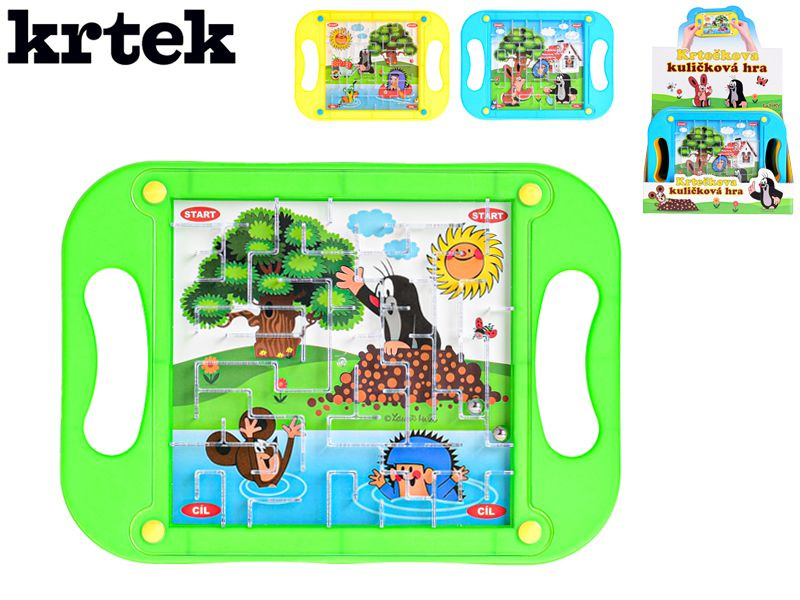Kuličková hra Krtek plast hlavolam 20x15cm 3 barvy 12ks v boxu