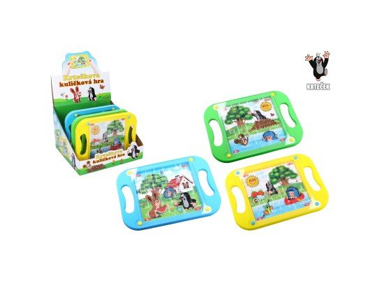 Kuličková hra Krtek plast hlavolam 20x15cm 3 barvy 12ks v boxu