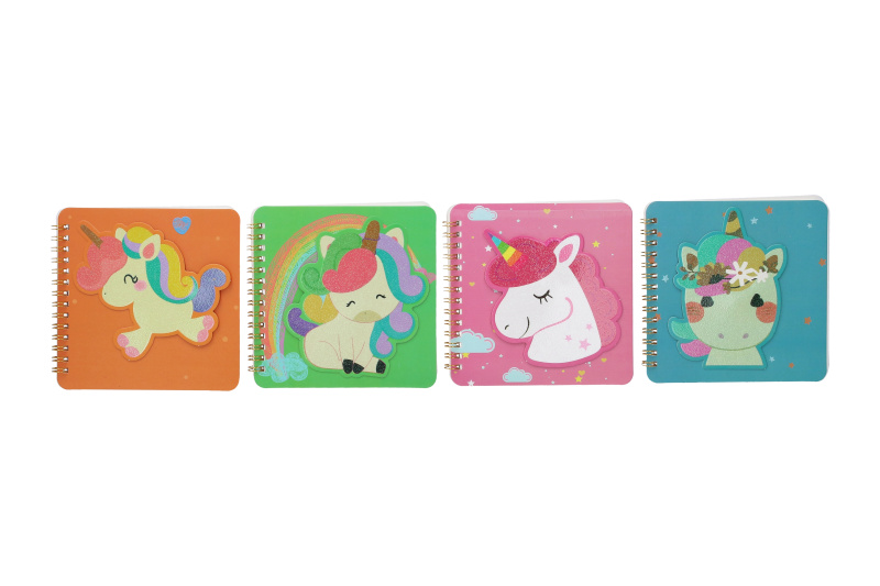 Wiky Notes spirála linkovaný 14x14 cm 3D Jednorožec modrá 50 listů