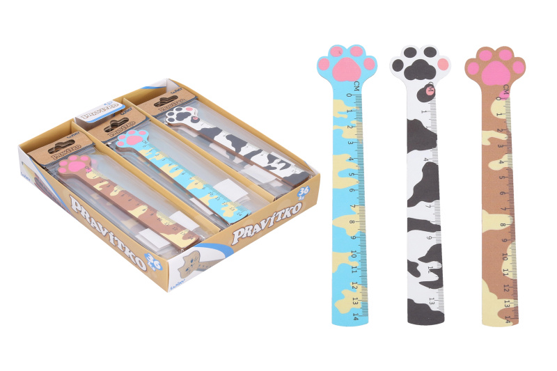 Pravítko dřevěné s motivem kočičí packy 13 cm