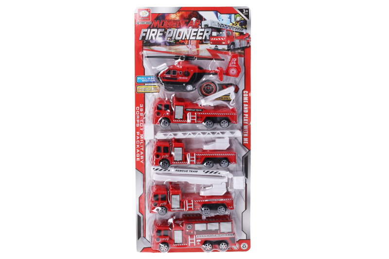Wiky Vehicles Hasičský set auto na zpětné natažení 17 cm 5 ks