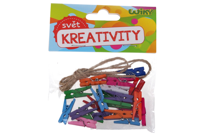 Kolíčky drěvěné 3 5 cm 15 ks a provázek