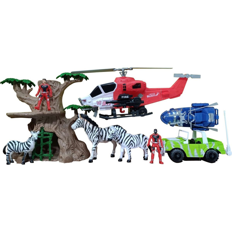 Záchrana zvířat sada s helikoptérou 39 cm