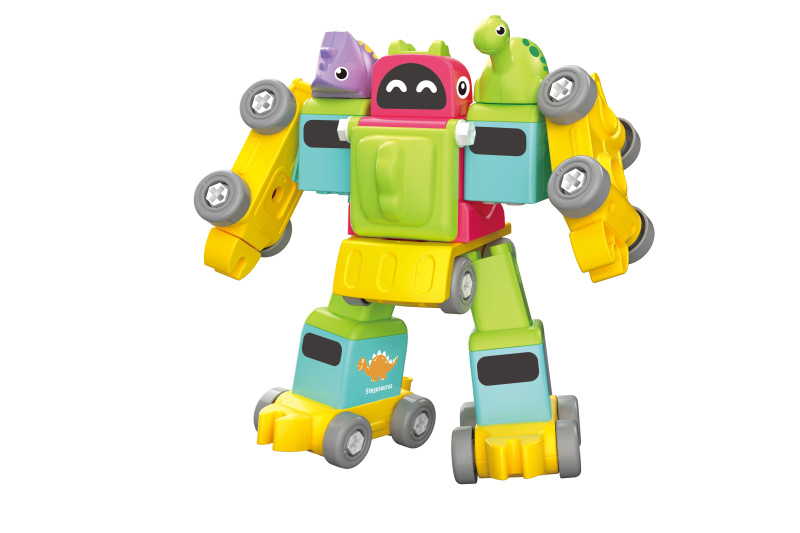 KIDS WORLD MALÝ KUTIL 2 v 1 Vláček s dinosaury a robot šroubovací stavebnice