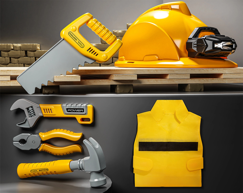 Sada nářadí s helmou a čelovkou pro děti