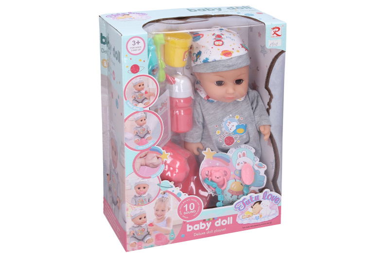 Wiky Miminko čurající v šedém oblečku 30cm